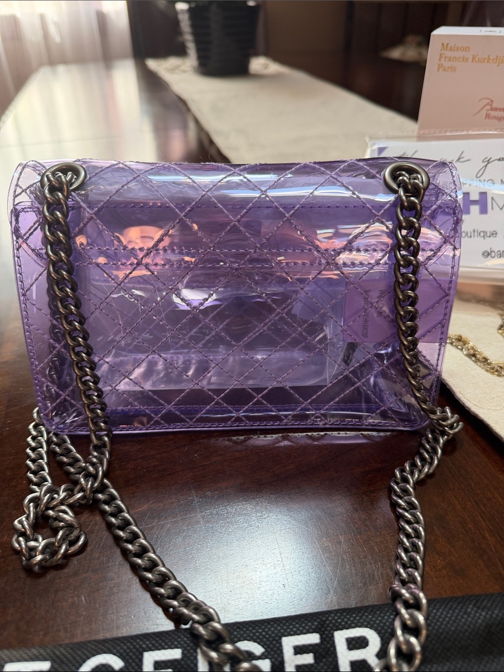 Kurt Geiger Mini Brixton Vinyl Quilted Transparent Chain Shoulder Bag - Picture 5 of 6